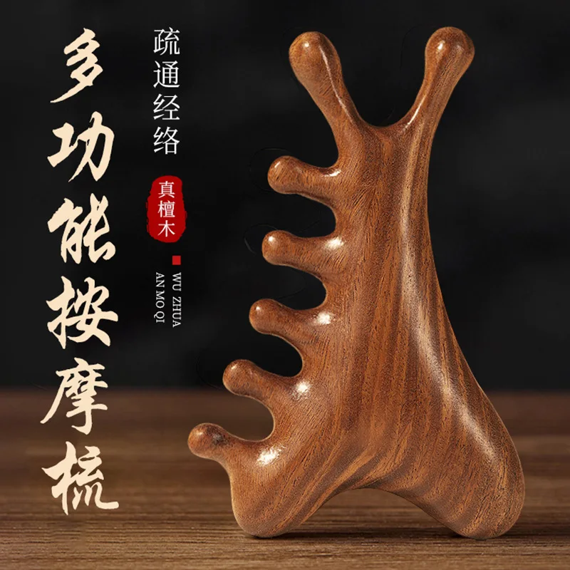 

4-in-1 Multifunctional Scalp Sandalwood Massage Comb for Hair Loss, Head Therapy, Facial Scraping, and Meridian Clearing Tool