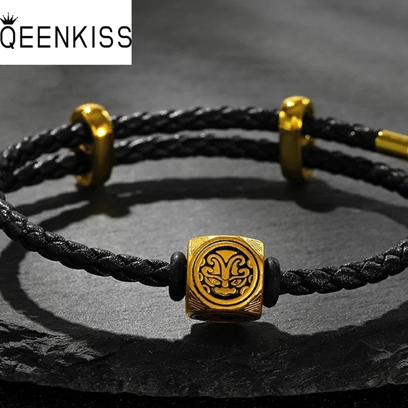 

QEENKISS Vintage Gold Square Bracelet Bangle for Women Men Birthday Wedding Party Christmas Groom Girl Boy Father Gifts BT6191
