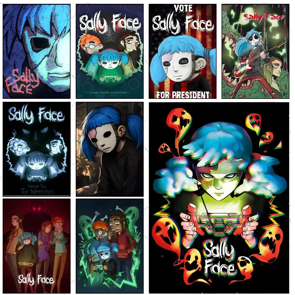 Game S-Sally Face Poster Retro HD Art Sticky Wall Waterproof Home Living Room Bedroom Bar Aesthetic Decoration