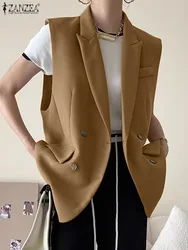 Zanzea Dames Mouwloze Blazer Koreaanse Stijl Peak Revers Pak Jassen Casual Oversized Vesten Mode 2023 Elegante Zwarte Ol Blazer