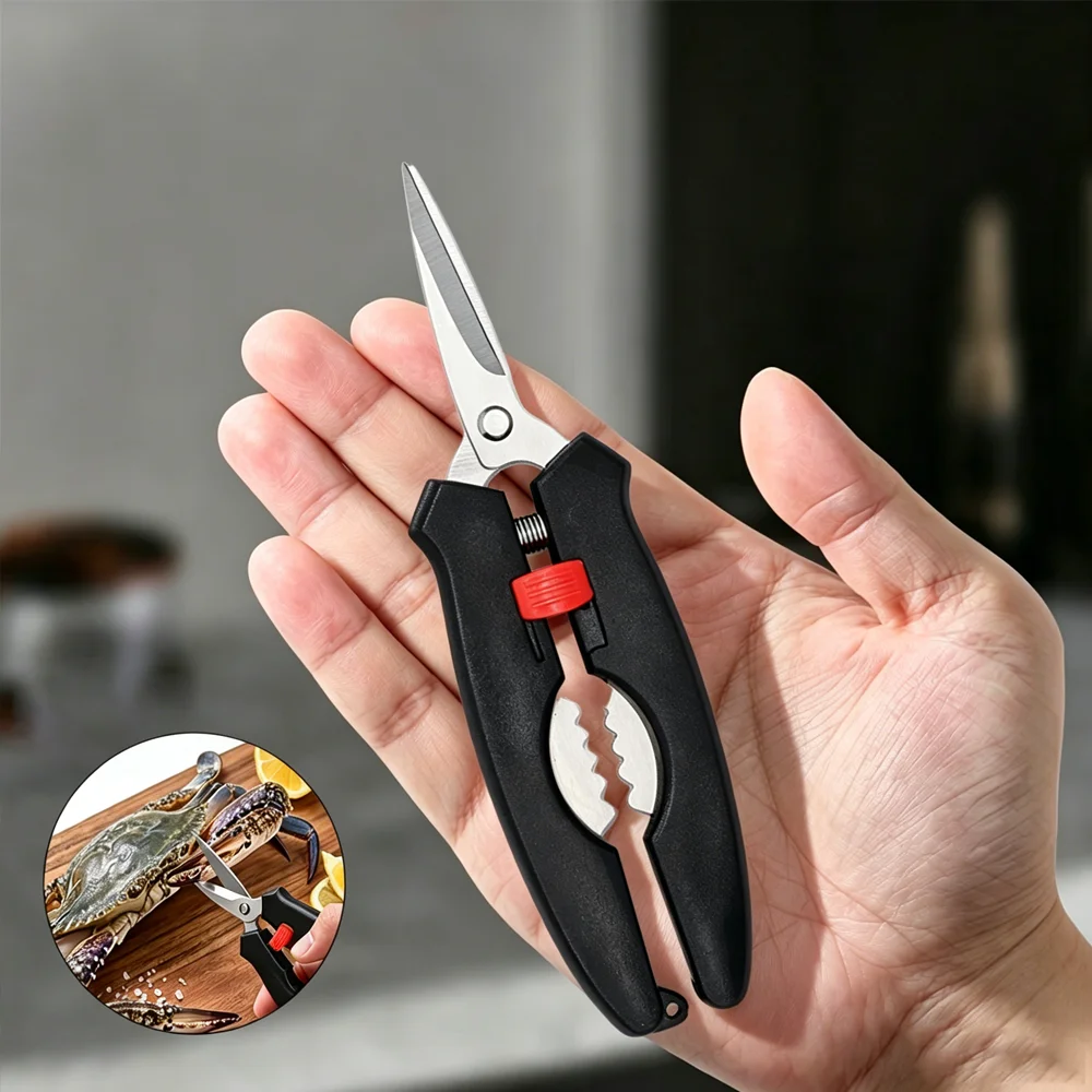 Stainless Steel Seafood Crab Shelling Tool Multi-purpose Power Effort Saving ABS Handle Kitchen Scissors With Nutcracker