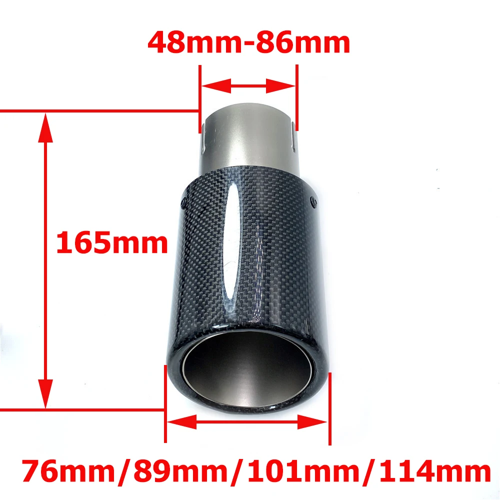 1PC Car Exhaust Tail Glossy Round Carbon Fiber Stainless Steel Straight Curly Muffler Tip Pipe For Mk7 For Bmw