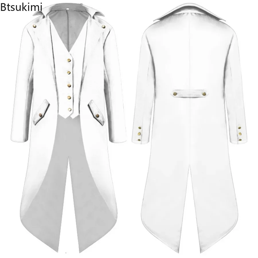 Medieval Men's Clothes Jacquard Stand Collar Cosplay Jacket Classic Vintage Mid-length Coats Jacket Renaissance Style Costume