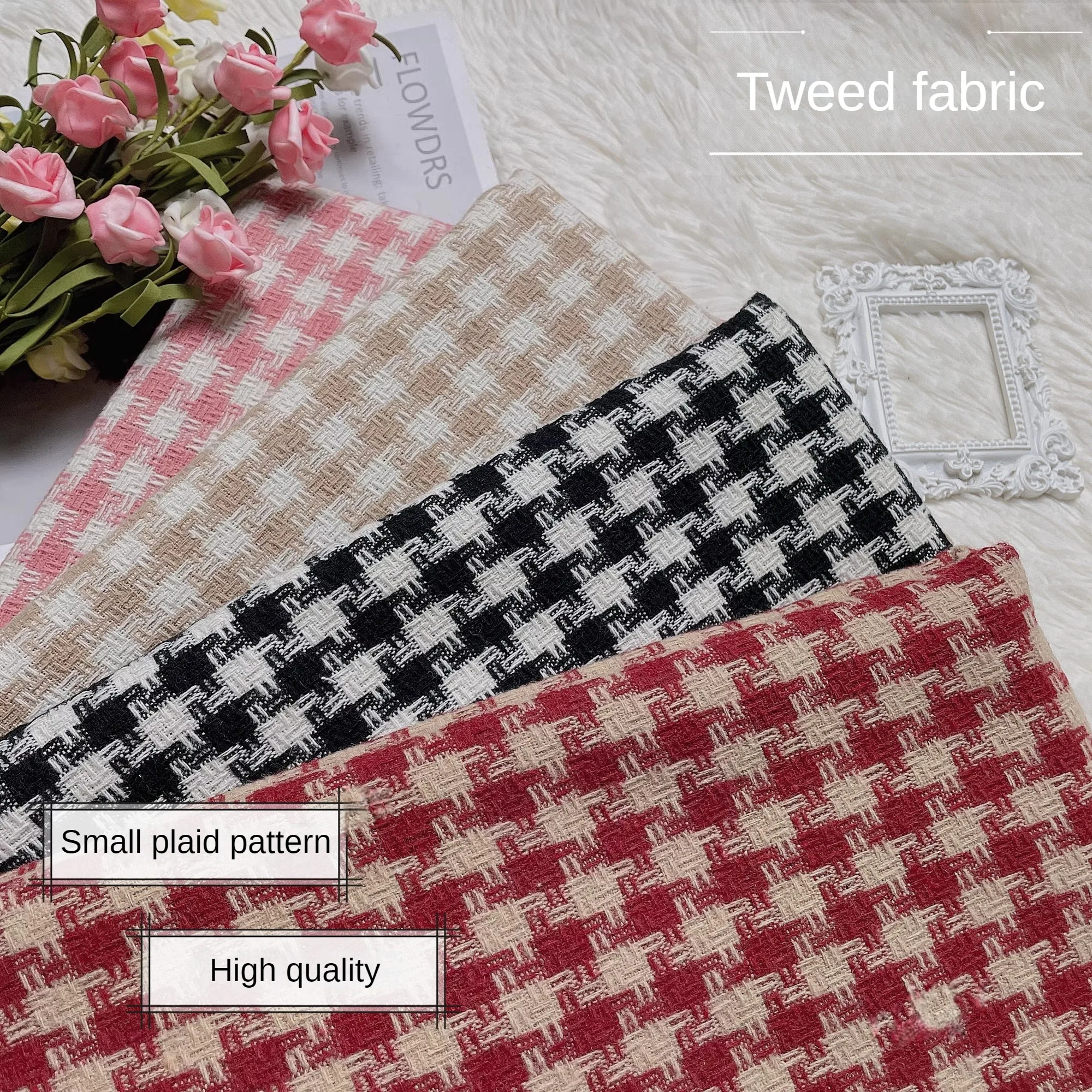 Breathable Plaid Pattern Tweed Fabric Plain By The Meter for Dresses Clothing Sewing Fashion Designer Cloth Comfortable Textured