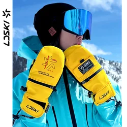 LDSKI Ski Gloves Winter Warm Waterproof 3M Cotton Touch Screen Zipper Half-Opening Mitten Women Men Snowboard Accessories