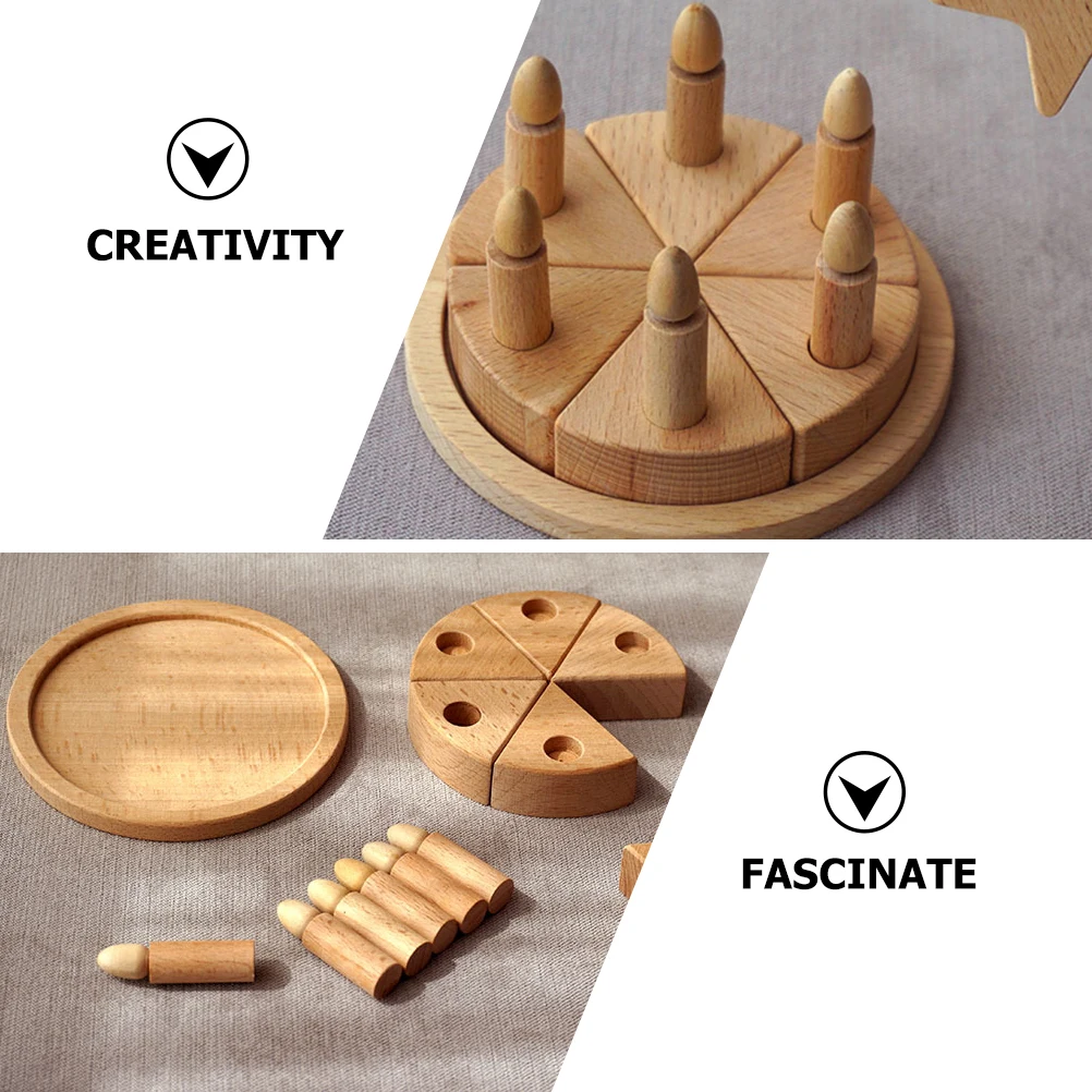

1 set 1 Set Diy Wooden Birthday Cake Pretend Play Food Set Educational Kids Role Play Cake For Children'S Day Gift Family
