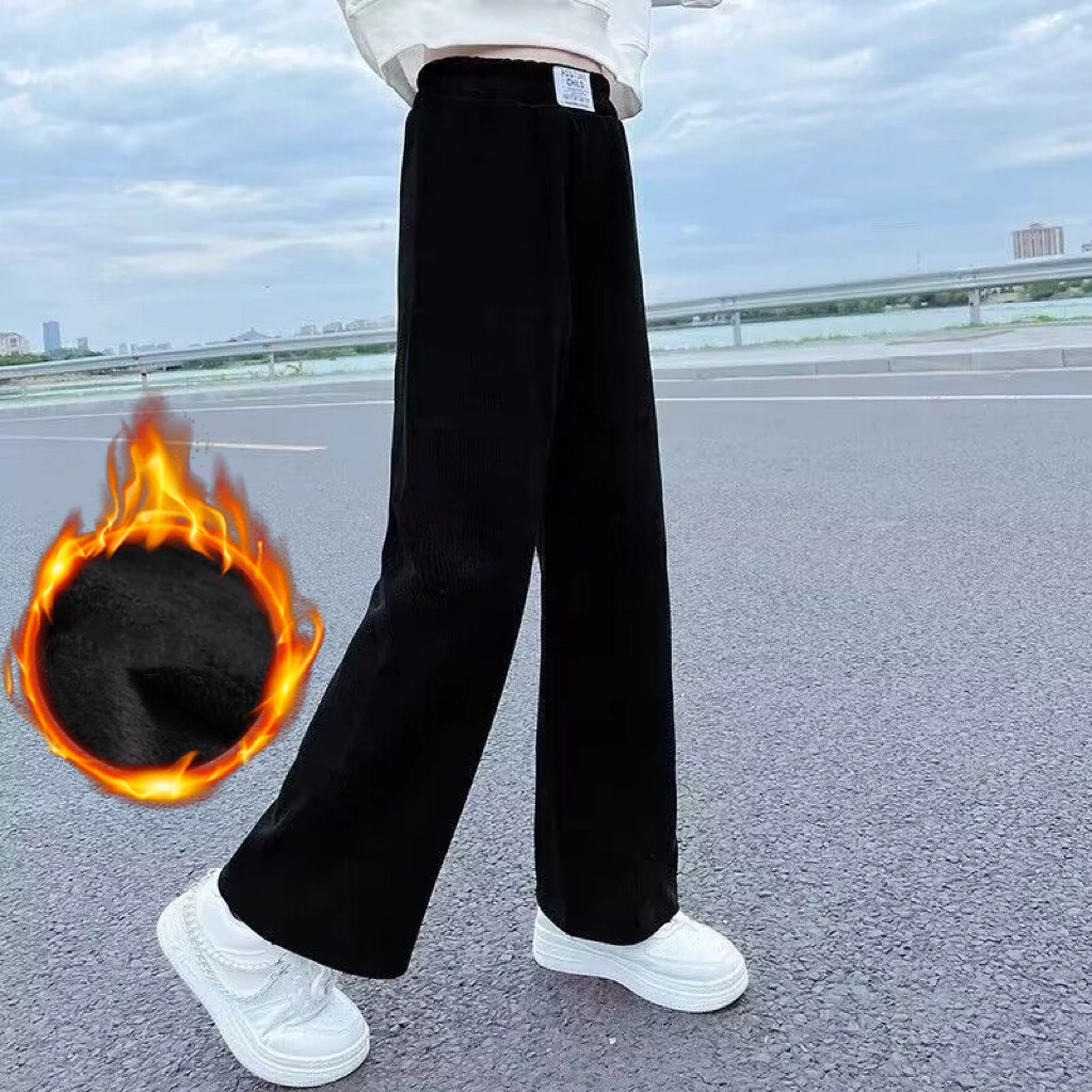 1pcs Autumn Winter Girls Thickening Wide Leg Pants Children\'s Corduroy Casual Straight Pants Kid Trend Slimming Long Trousers