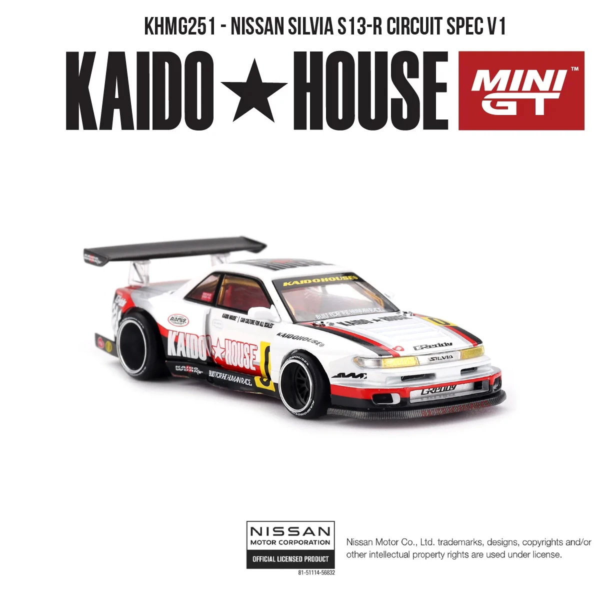 Kaido House 1:64 Nissan Silvia S13-R Circuit Spec V1 Race Livery Open Hood JDM Track Diecast Model Car In Stock KHMG251
