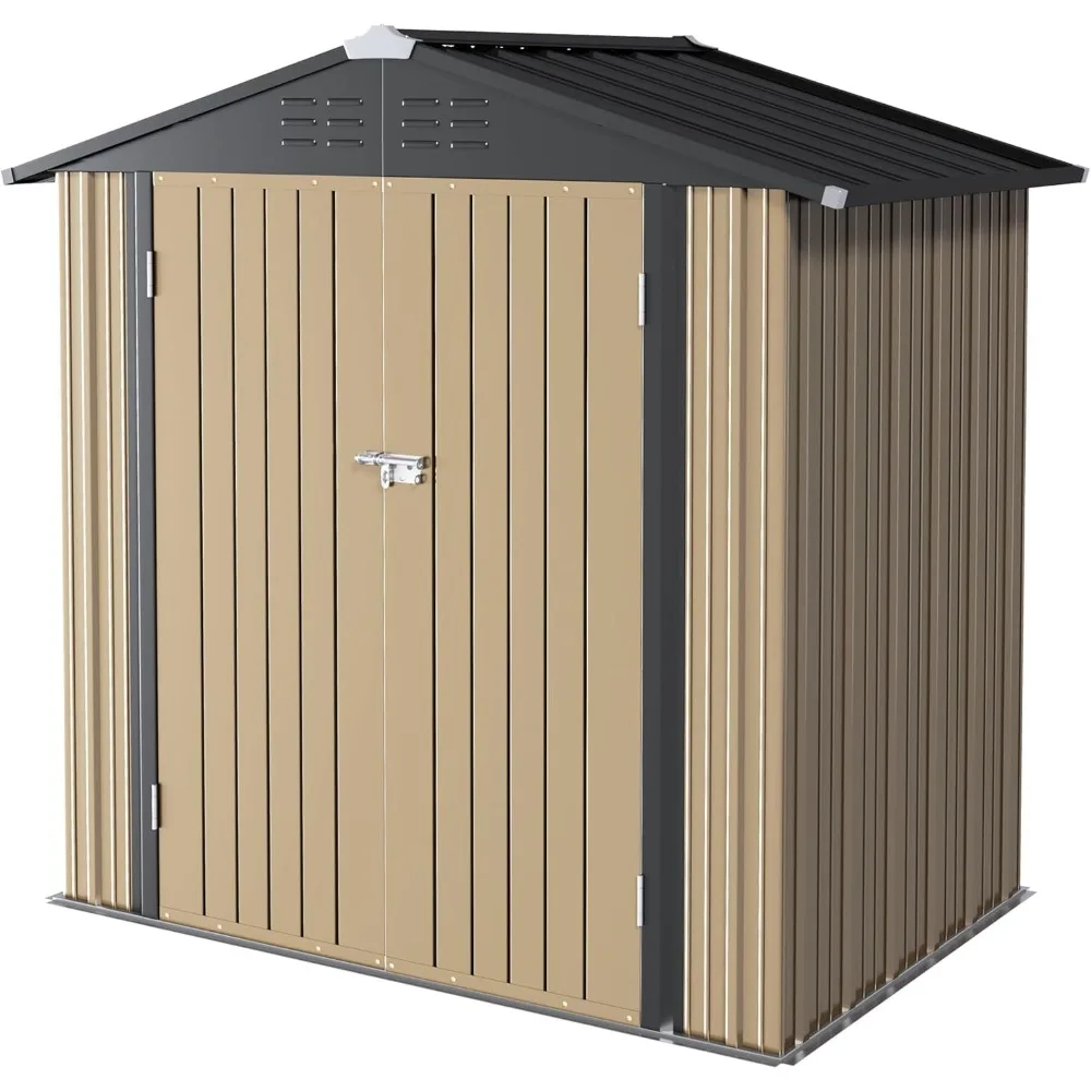 

Outdoor Storage Shed, Metal Garden Sheds Outdoor Storage House with Single Lockable Door for Backyard Patio Lawn (Brown, 6 x 4