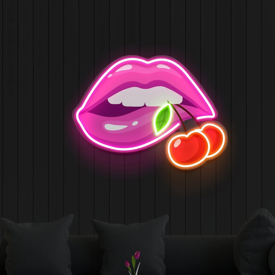 

Lips Neon Sign Wall Decor UV Print Neon Pop Art Home Art Lips Artwork Sign Ladies Room Decor Gift for Her