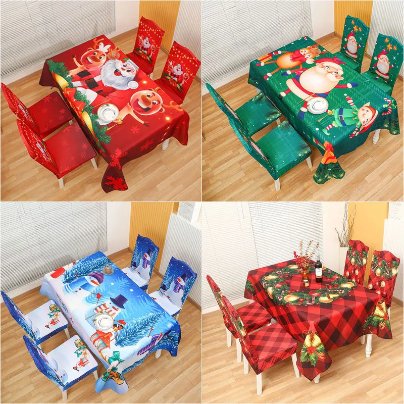 Christmas Print Chair Cover Tablecloth Christmas New Year Home Decor All Inclusive Stretch Chair Cover Tablecloth