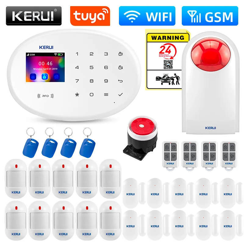 KERUI W202 Home Central Alarm System WIFI GSM Smart Security Alarm Kit Tuya APP RFID Remote Control with Motion Sensor Detector