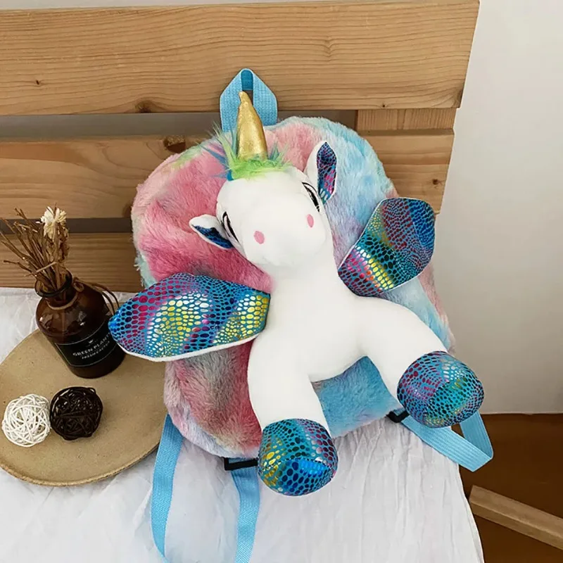 Unicorn Backpack for Girls Kids Backpack Plush Unicorn Toy Gifts for Baby Stuffed Animal Toy Backpack Napkins Snack Book Bag