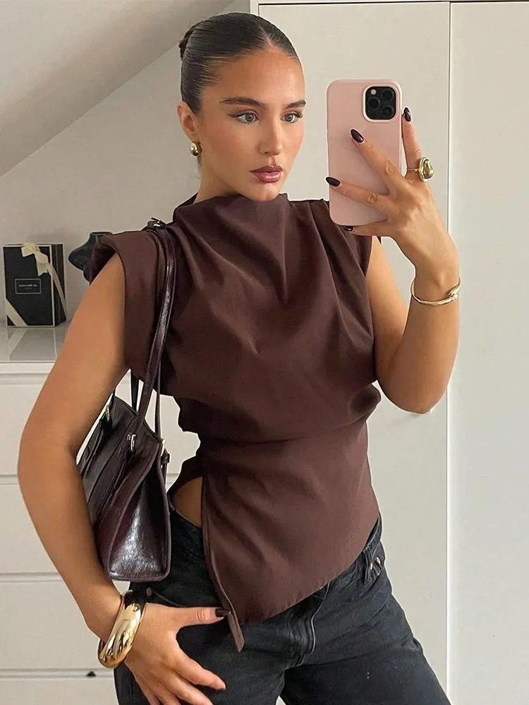 Haut sans manches à volants, nouvelle mode européenne et américaine, décoration Simple à volants, haut sans épaules