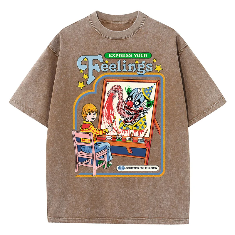 

Express Your Feelings Draw A Clown Washed Ретро мужские футболки модные уличные дышащие футболки свободные хлопковые футболки одежда футболка