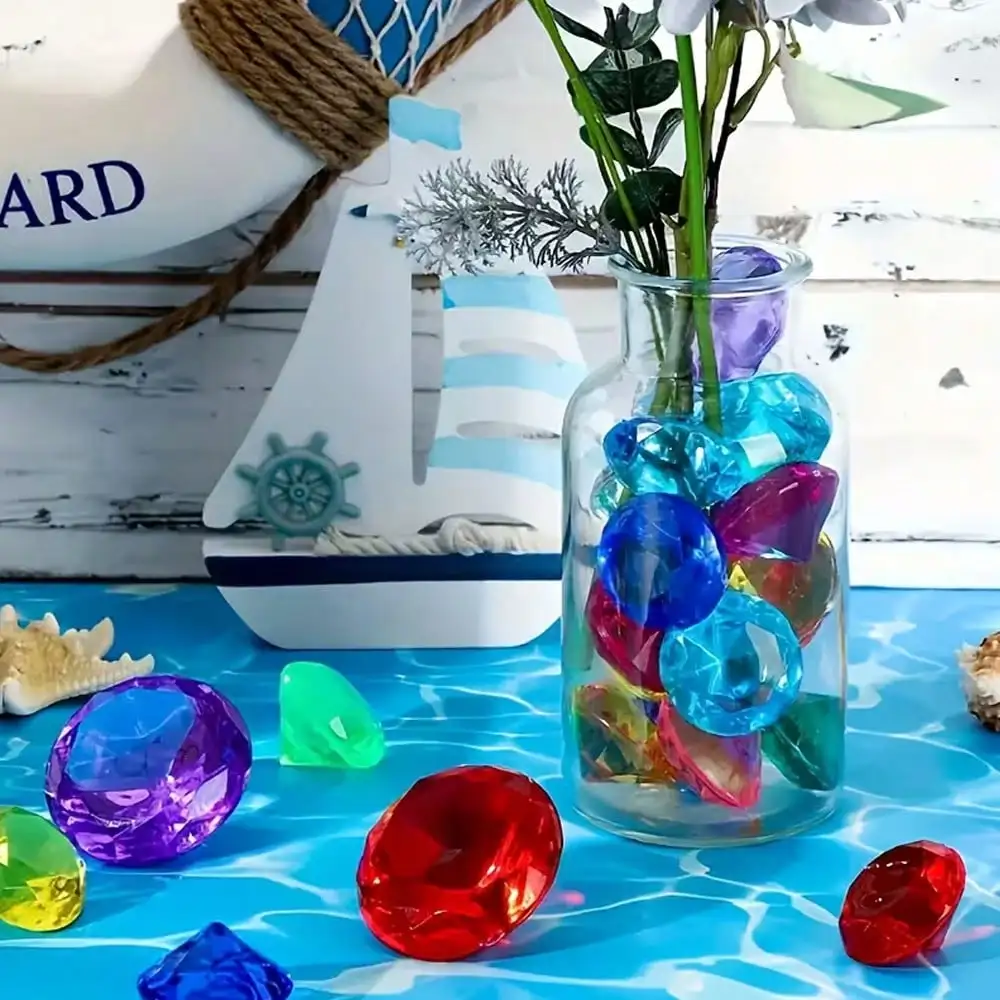 20/100 Stück Edelsteine, Piratenschatz, Juwelen, gefälschte Acryl-Edelsteine, mehrfarbig, glitzernder Kunststoff, mit Kordelzugbeutel für Party-Tischdekoration – Detail 1