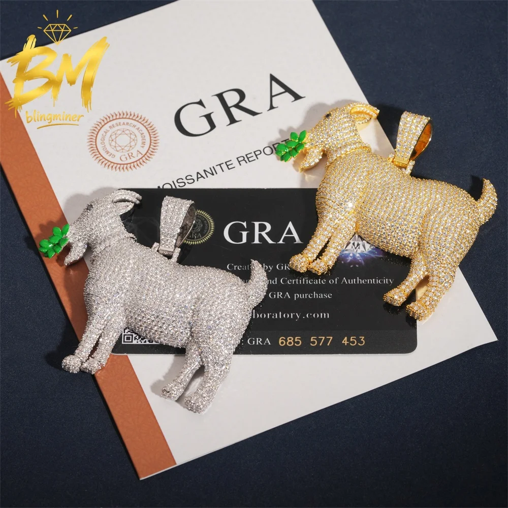 Blingminer Enamel Goats VVS Moissanite Pendant For Men Women S925 Silver Pendants Jewelry Pass Diamonds Tester GRA Free Shipping