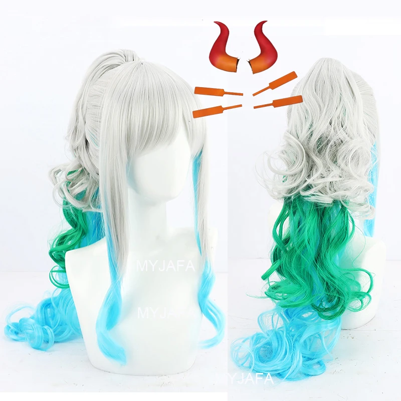 Yamato Cosplay Wig Anime 70cm Long Heat Resistant Synthetic Hair Halloween Party Wigs + Wig Cap + Horns Props