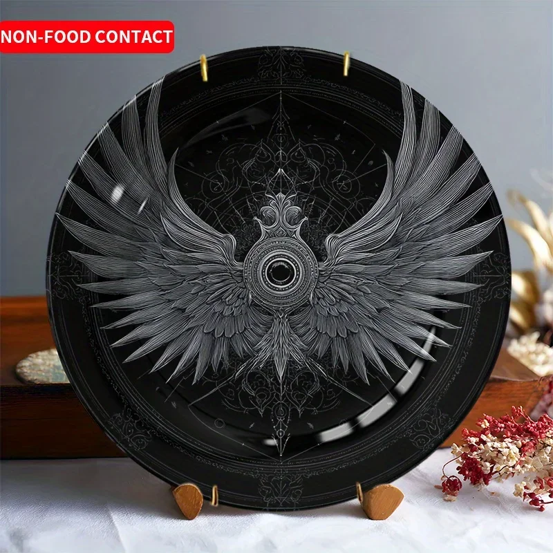 1pc Elegant Ceramic Decorative Plate - Black & Golden Accent Bird Design, Non-Food Contact Surface, Luxury Home Decor for