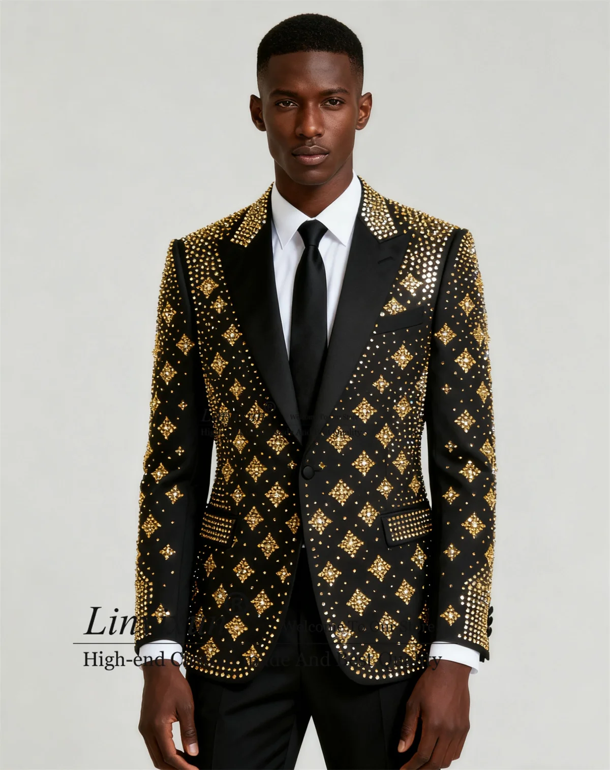 

Glitter Crystal Diamond Men Suits 2 Pieces Sets Wedding Groom Party Blazers High End Rhinestone Customized Slim Male Ropa Hombre