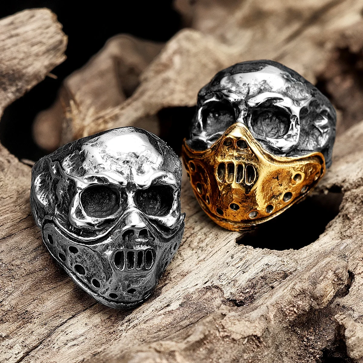 Post-apocalyptic Skull Rings Stainless Steel Men Ring Punk Wasteland Diesel Punk Party for Industrial Gothic Male Jewelry Gift