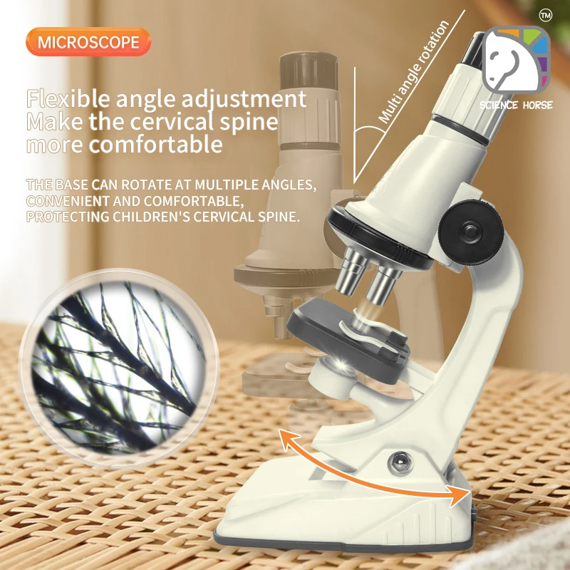 Kids Microscope 200X-1200X Adjustable Magnification, Multi-Angle Rotatable Microscope with LED Fill Light