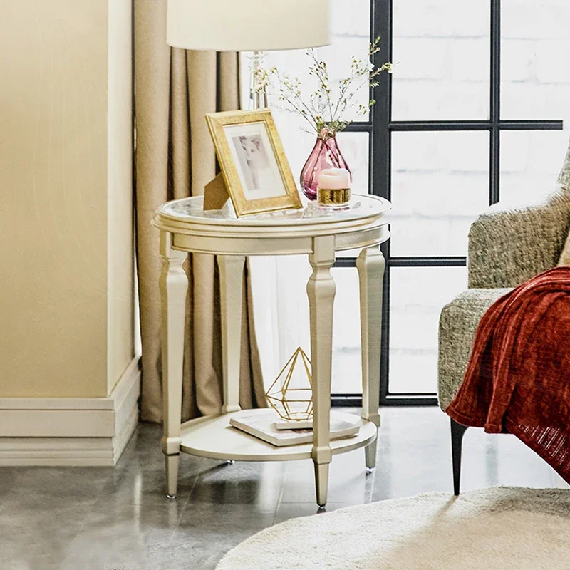 

Italian light luxury corner few solid wood carving flower sofa edge few Nordic fashion round living room side mini coffee table