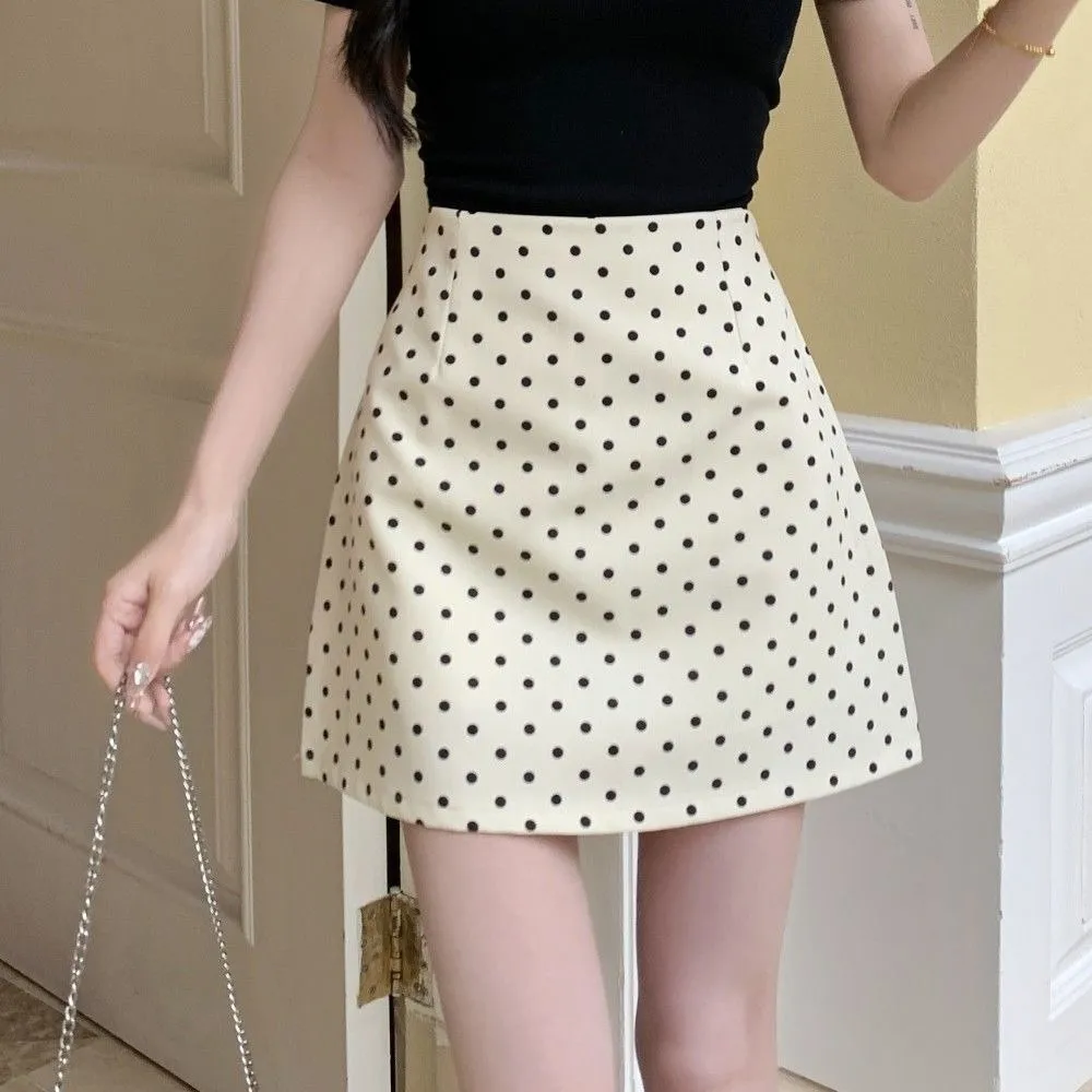 Mode Hohe Taille Polkatdot Kurzen Rock Slim Fit Top Kollokation Dot Half Slips Spicy Girl Schwarz/Apricot Dot A-linie kleid Dame
