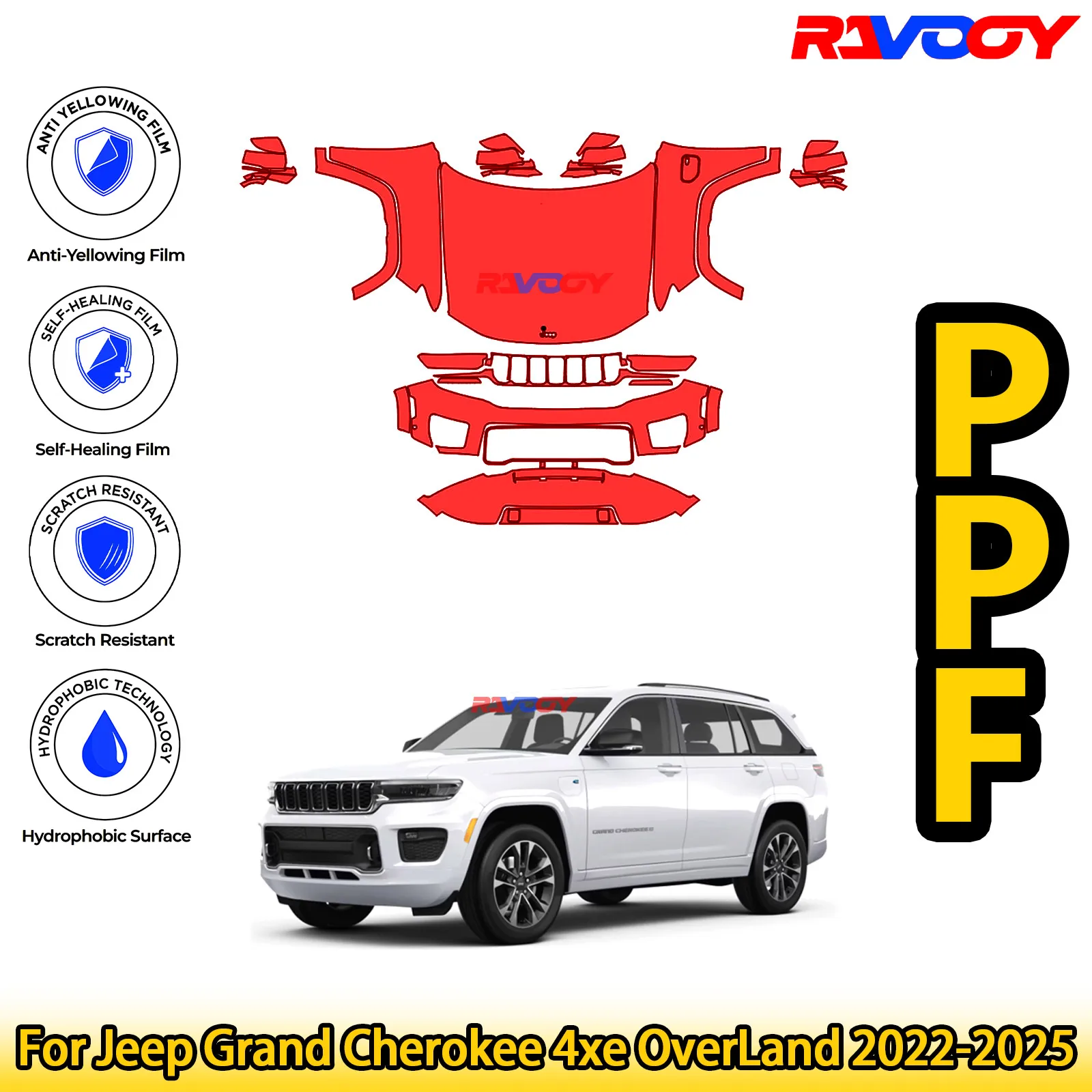 

Для Jeep Grand Cherokee 4xe OverLand 2022-2025 глянцевая матовая черная предварительно вырезанная передняя защитная пленка PPF комплект