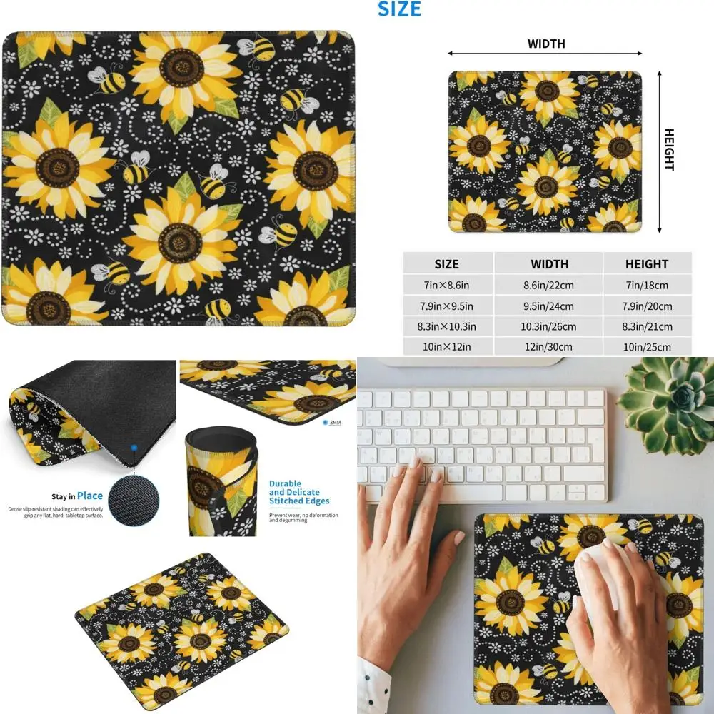 

Коврик для игровой мыши Sunflower and Bees, 7,9 x 9,5 дюйма, с противоскользящей резиновой основой и прошитыми краями