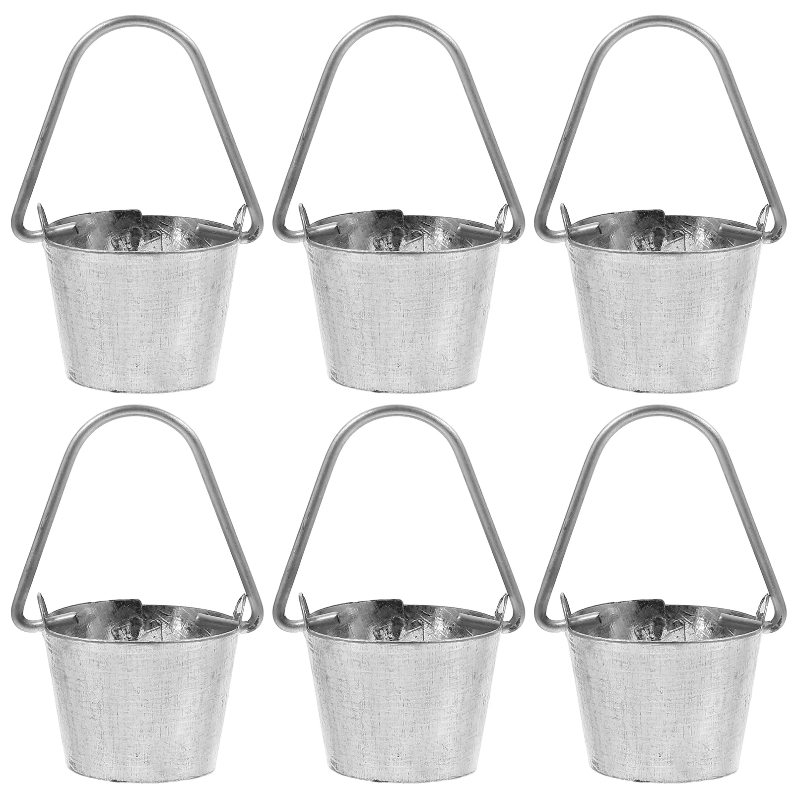 6 Pcs Decorate Mini Bucket House Decorations Miniature Container Accessories Model Small Food Play Figurine Silver Toy