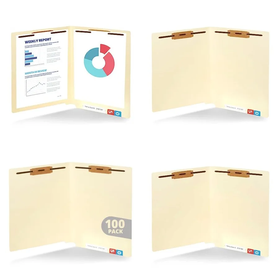 

100 Manila Fastener File Folders with End Tabs, Reinforced Straight Cut End Tab Folders with 2 Fasteners, Standard Medical File