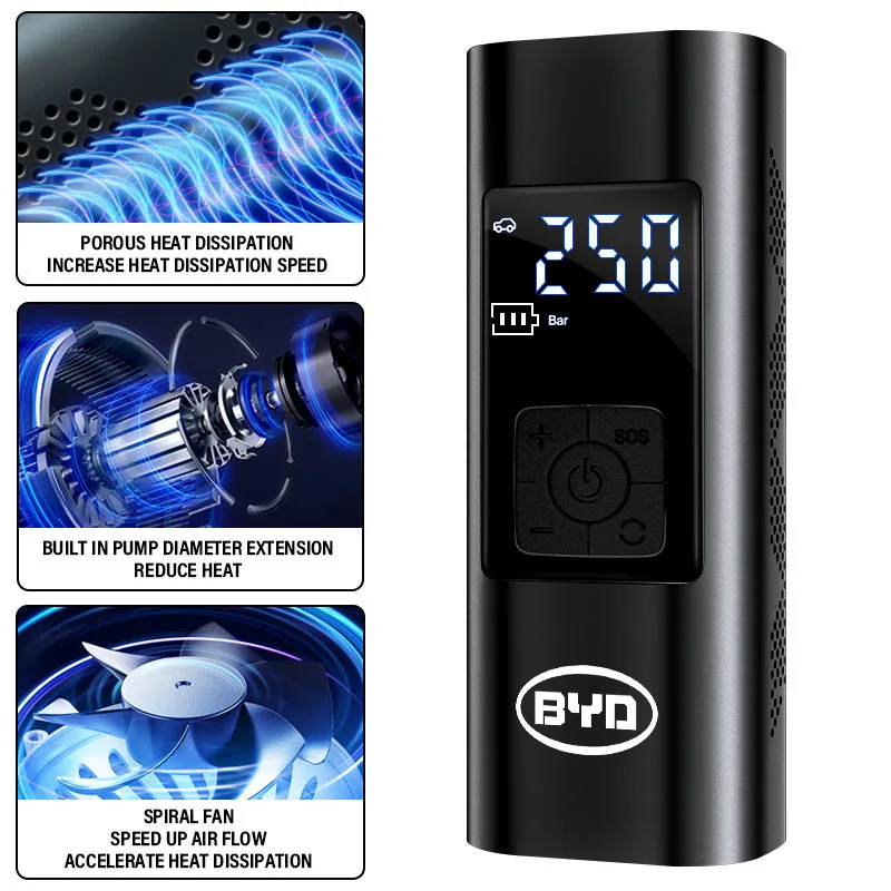 Portable Car Tire Inflator Smart Digital Inflatable Pump Bicycle Boat Air Pump For BYD F3 I3 F0 F6 S6 S8 E5 E6 G3 G6 L3 S7 M6