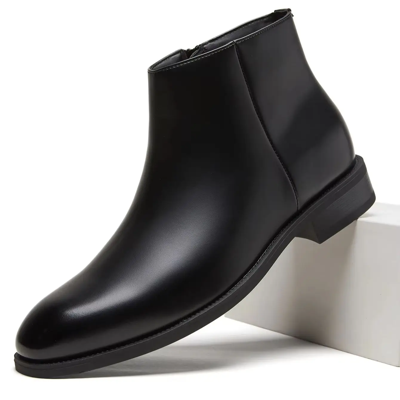 Men's Chelsea Boots, Side Zipper Leather Ankle Boots, Business Casual Formal Dress Shoes, Non-Slip All-Season Footwear
