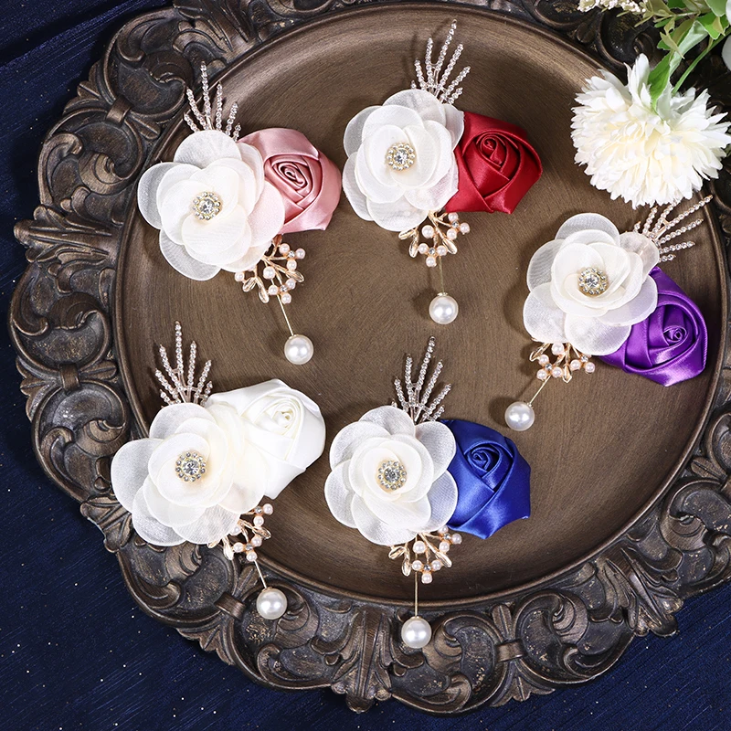 Boutonnière de marié, broche de témoin de mariage pour homme, broche de corsage en rose de soie, fleur pour bal de promo, décoration de costume, cadeau