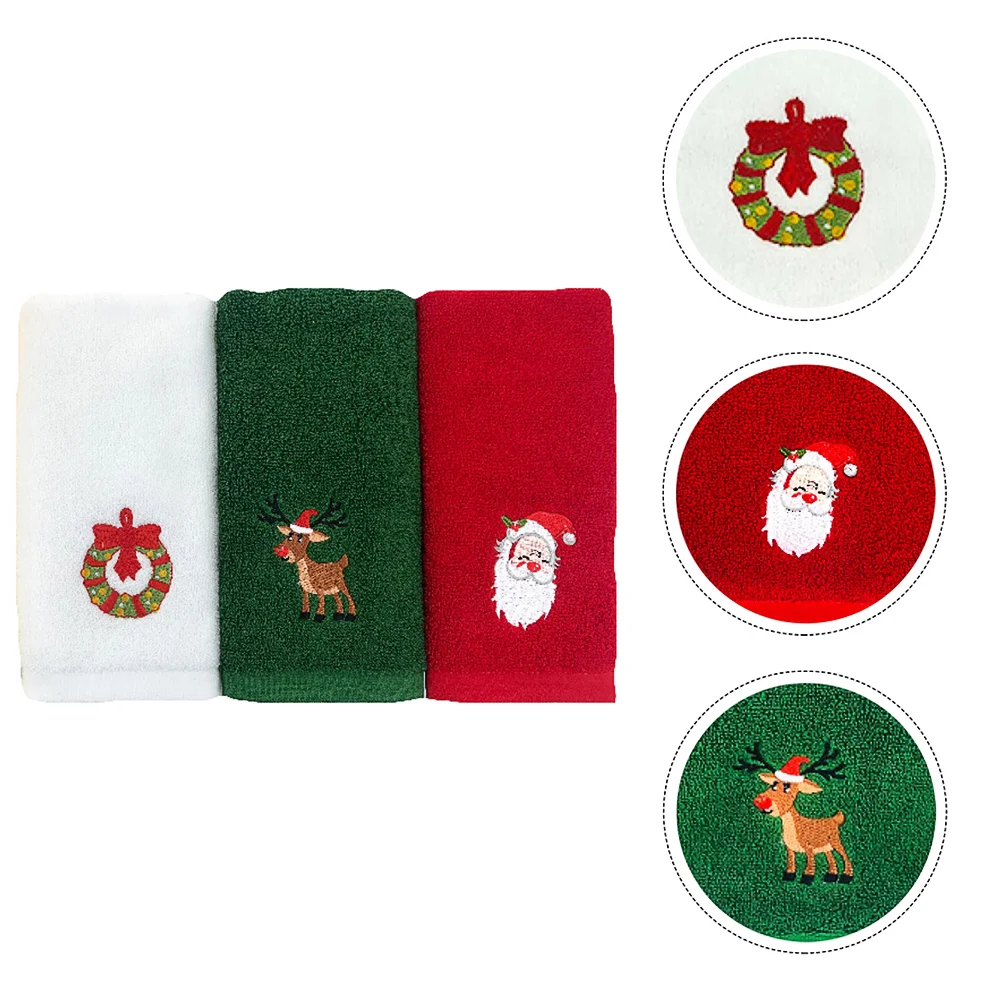 3 Pcs Christmas Towel Portable Towels Washing Face-washing Set Cleaning Xmas Cotton Bath