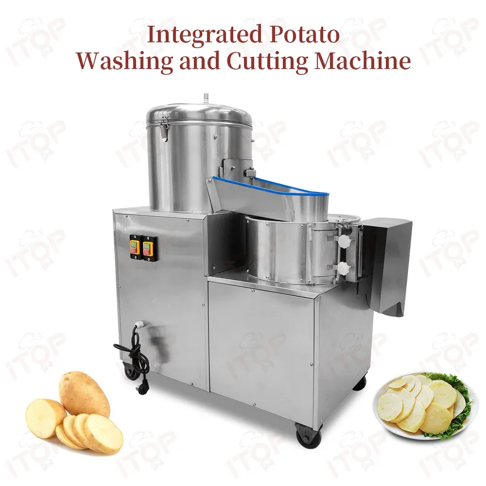 Stainless Steel Electric Potato Washing Peeling Slice Strip Cutting Slicing Making Machine