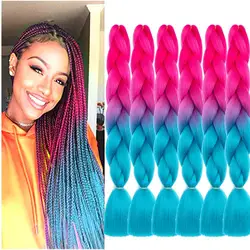 Gradient Color Braided Hair Peach to Blue African Jumbo Braided Hair Extensions 2 Shades Womens Twisted Crochet on promotion