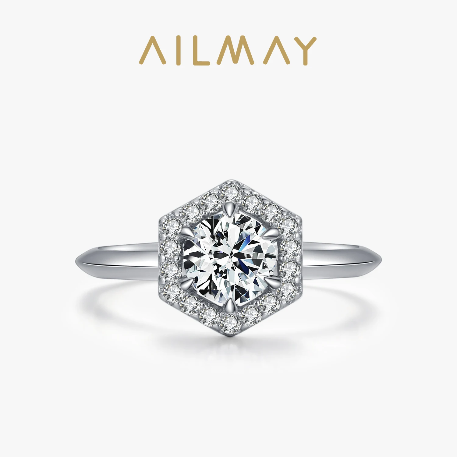 

Ailmay 100% твердые Стерлинговое Серебро 925 пробы модные шестигранные прозрачные CZ перстни для женщин Свадебные массивные Изящные ювелирные изделия подарок