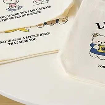 

Cute Cartoon Mini Canvas Bag Small Versatile Handbag For Female Student Lunch Box Simple Tote Bag Office Worker Meal Purse Gift