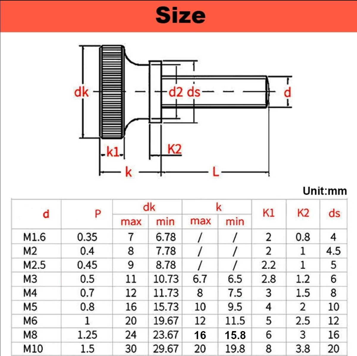 M2 M2.5 M3~M10 304 Stainless Steel Thumb Curtain Wall Glass Lock Screw Hand Knurl Step High Head Hand Tighten Adjust Screw GB834