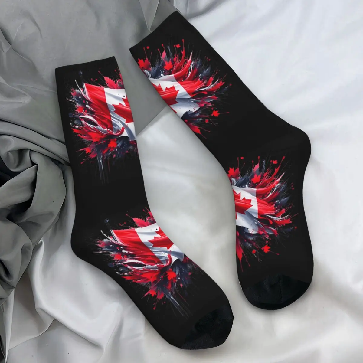 Canada Flag Socks Canadian Flag Splat Casual Stockings Autumn Anti Skid Men Socks Quality Design Outdoor Socks