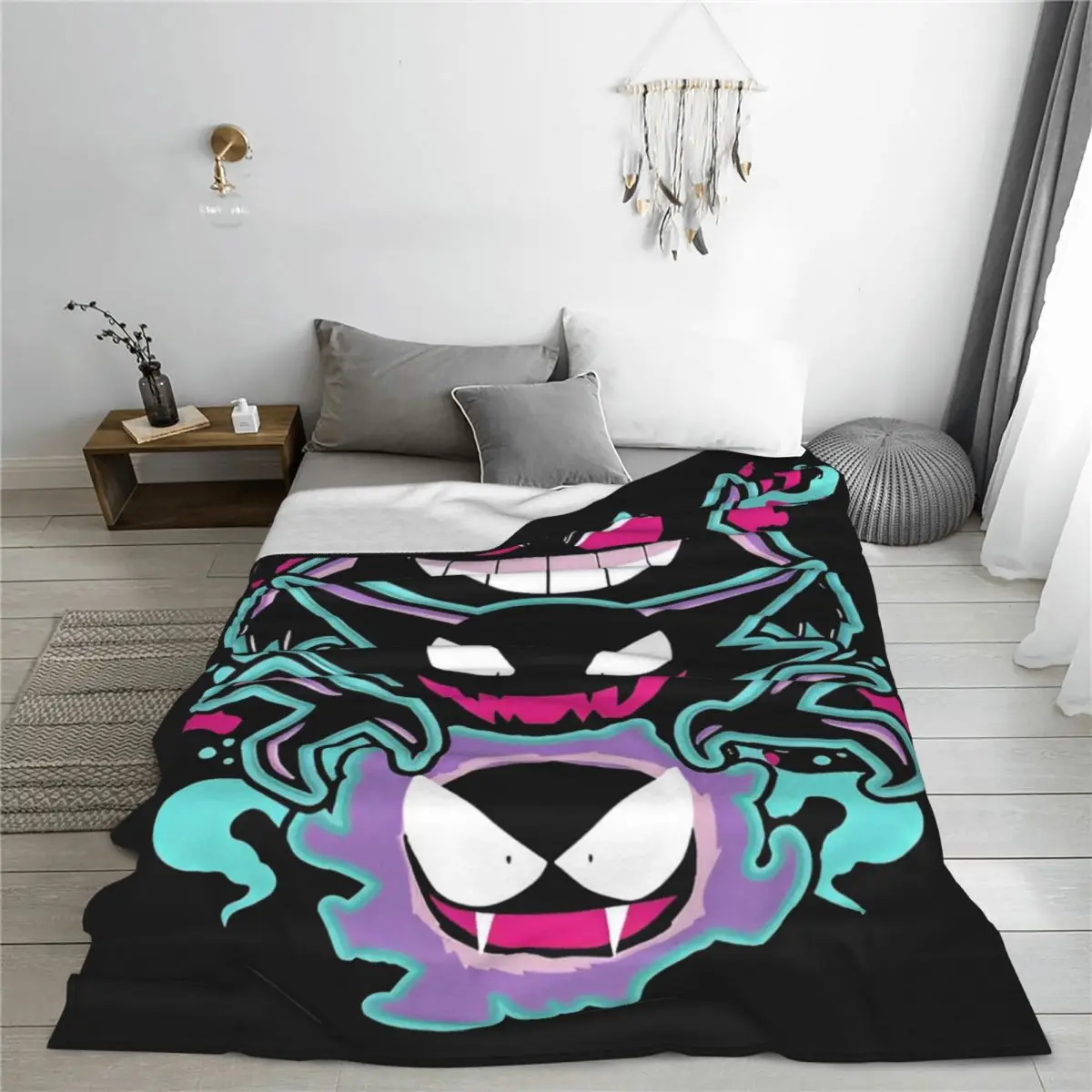 Pokemon Gengar Anime Blanket Japanese Cartoon Wool Vintage Warm Throw Blankets for Home Restaurant Spring Autumn Outdoor