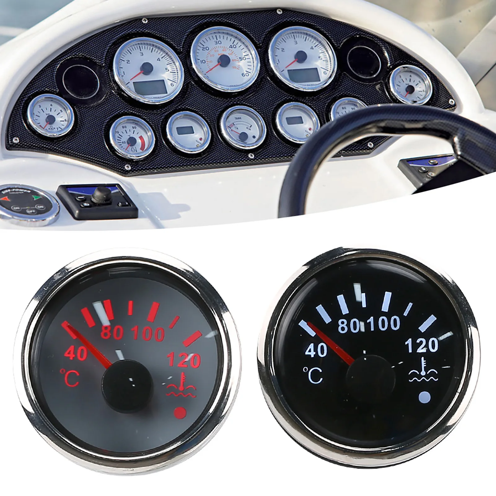 

2in Cooling Water Temperature Gauge 40‑120℃ Smart Alarm IP67 Waterproof 12V/24V 0‑190ohm Sensor Cooling Water Temp Gauge