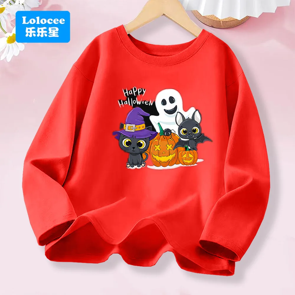 Kids Halloween T Shirt,Halloween Ghost, Animal & Pumpkin Print T-Shirts Round Neck Funny Spring Boys Girls New Tshirt