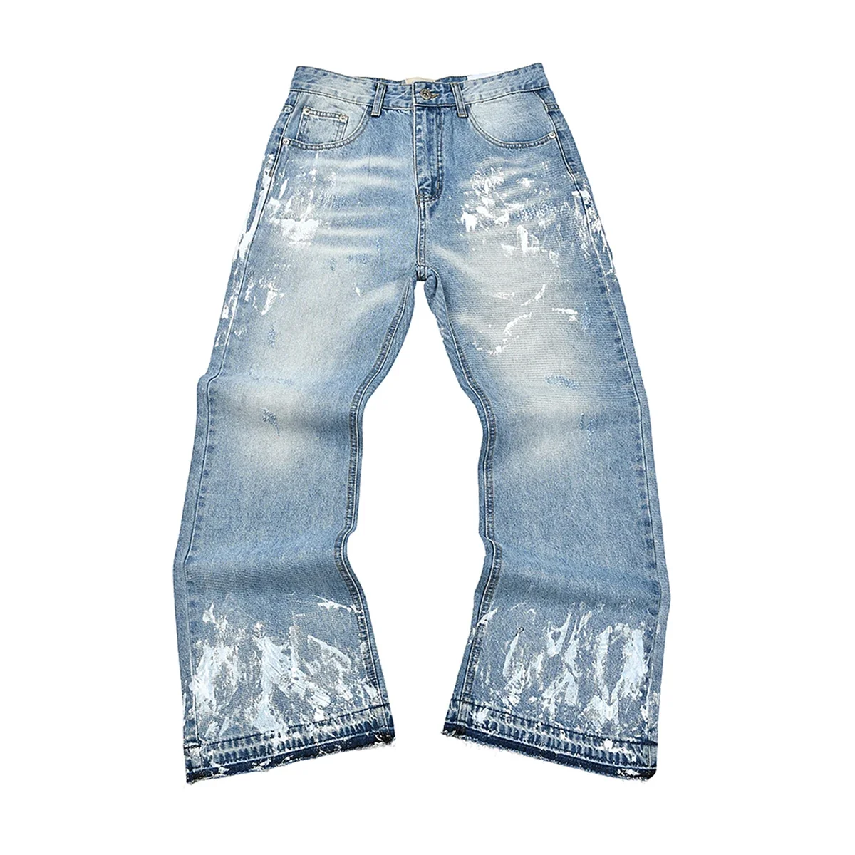 High Street Ink Painted Washed Black Baggy Jeans for Men Straight Vintage Loose Casual Denim Trousers Oversized Ropa Hombre Jean