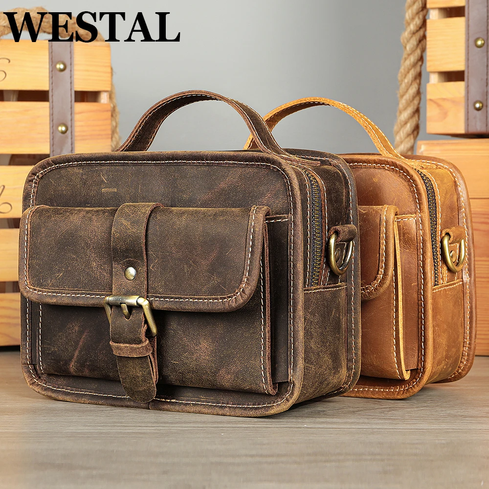 

WESTAL Crazy Horse Leather Men's Shoulder Bag For 13.3 Inch Laptop Messenger Crossbody Bags Handbags Briefcase Business Satchel