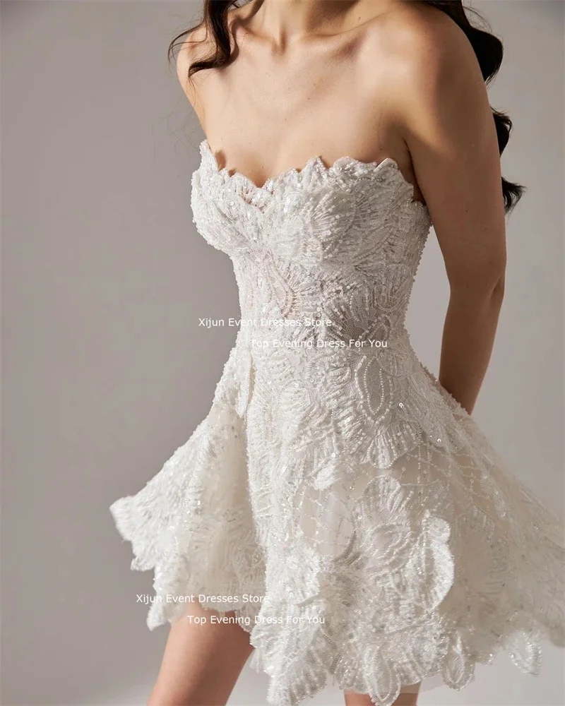 LISM Exquisite Glitter Lace Mini Wedding Dress Sexy Sweetheart A-Line Bridal Gown Customised Vestido de noiva Robes Bride Dress