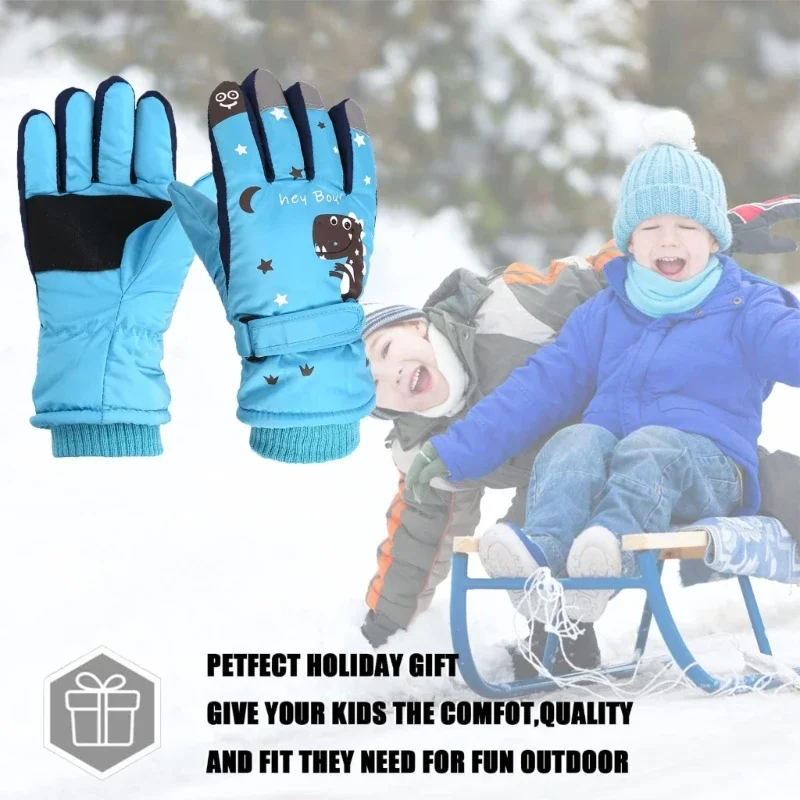 

Trendy and Practical Ski Gloves with Dinosaur Print Essential Cold Weather Gear Kids Ski Warm for Boys & Girls Aged 6-10 15UB