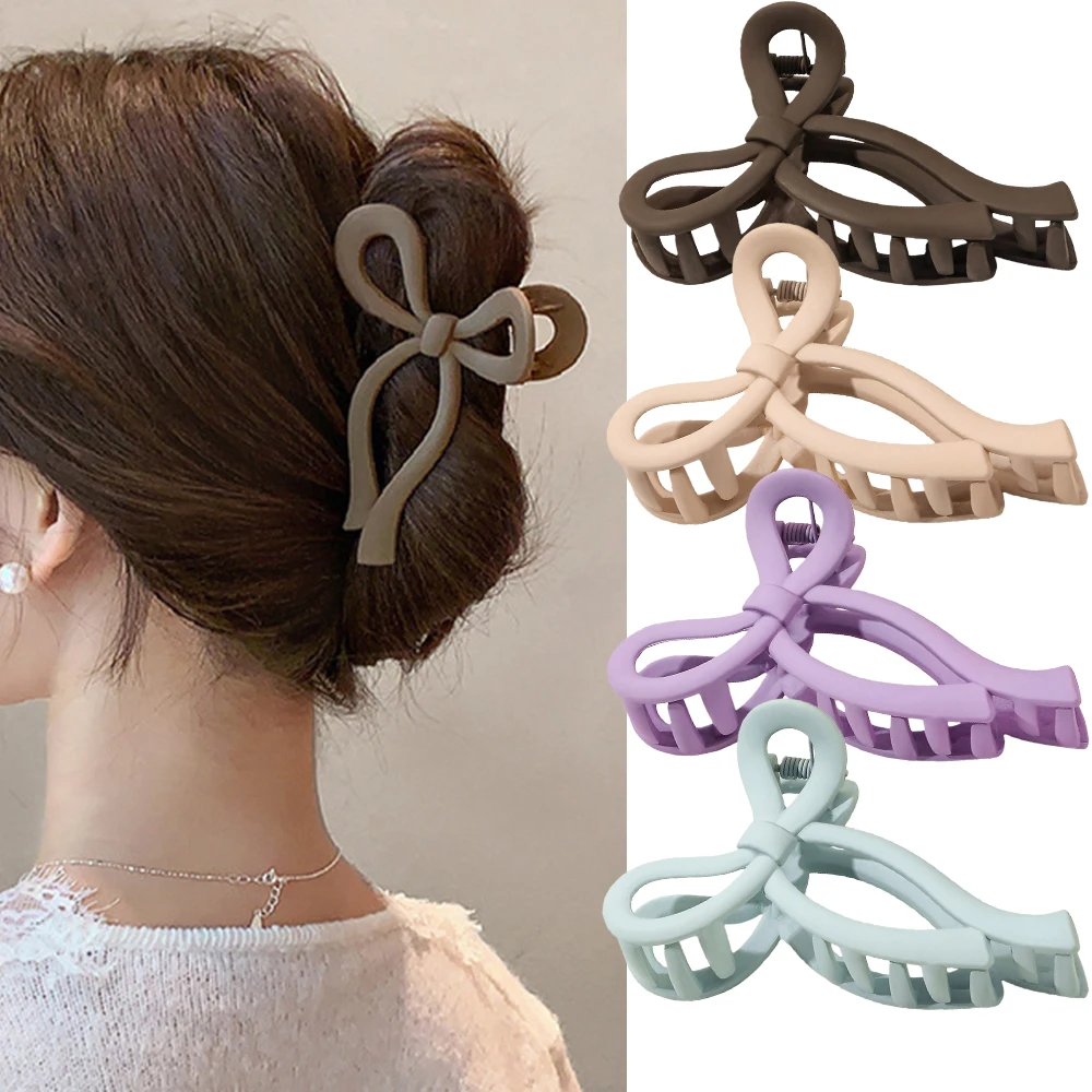 5PCS Matte Bow Large Hair Claw Crab Women Acrylic Bowknot Hair Clips Hairpins Girls Barrettes Ponytail Hair Accessories Headband